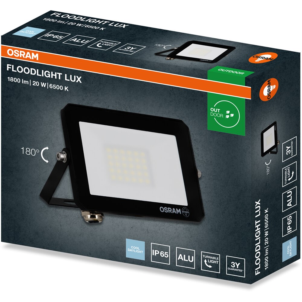 Proiector LED OSRAM Lux, 20W, 6500K, IP65, negru