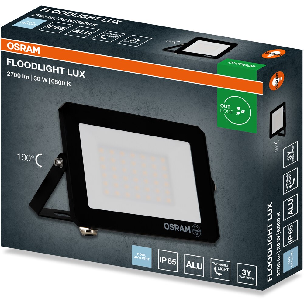 Proiector LED OSRAM Lux, 30W, 6500K, IP65, negru