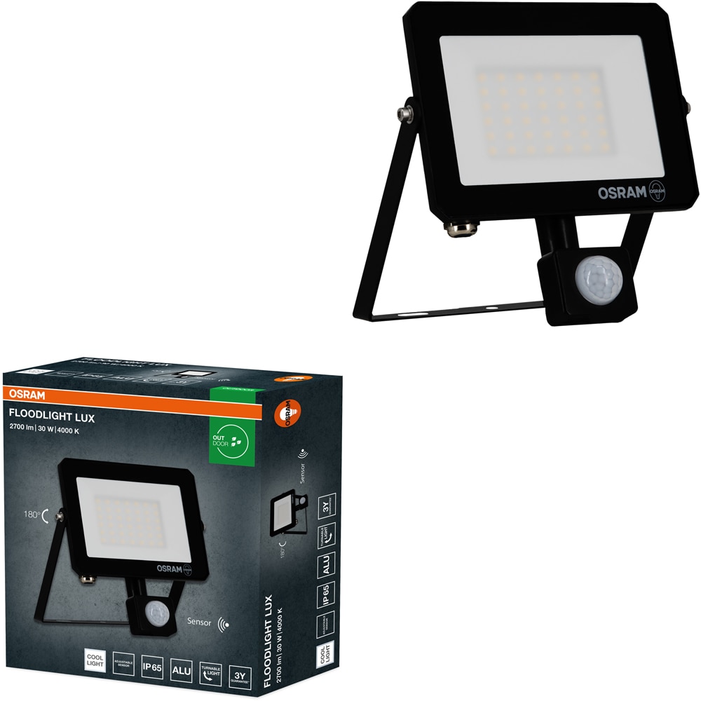 Proiector LED OSRAM, senzor PIR, 30W,2700lm, 4000K, IP65, Negru