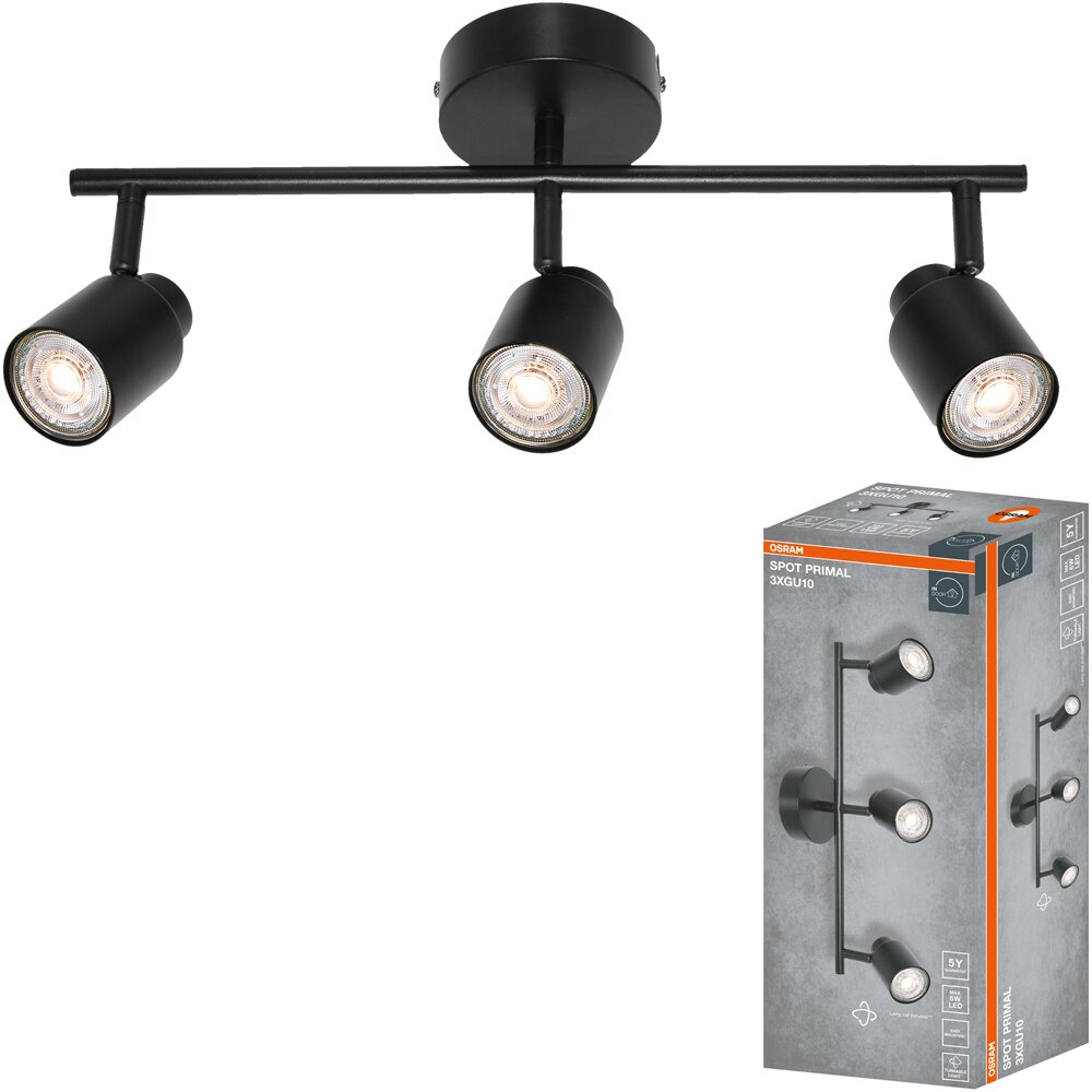 Spot OSRAM Primal, 3 x GU10, 6W, LED, IP20, negru
