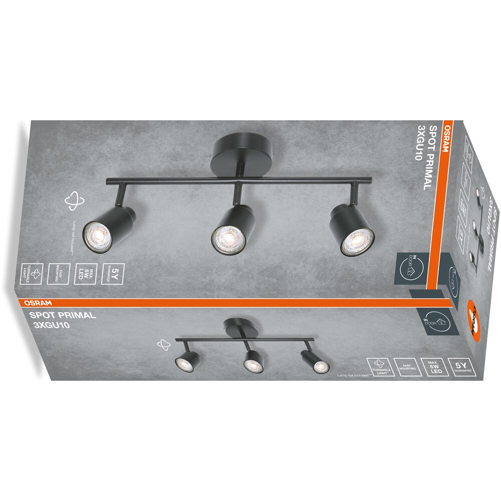 Spot OSRAM Primal, 3 x GU10, 6W, LED, IP20, negru