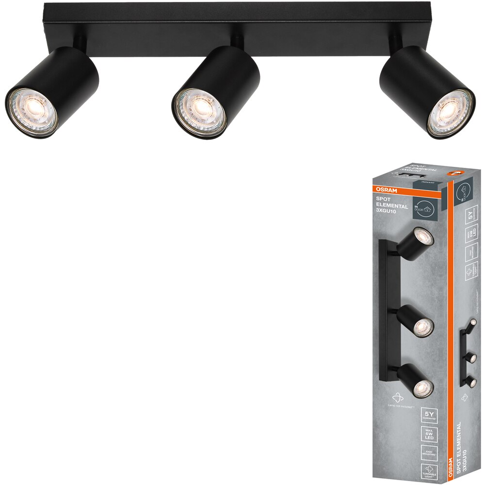 Spot OSRAM Elemental, 3 x GU10 6W, LED IP20, negru