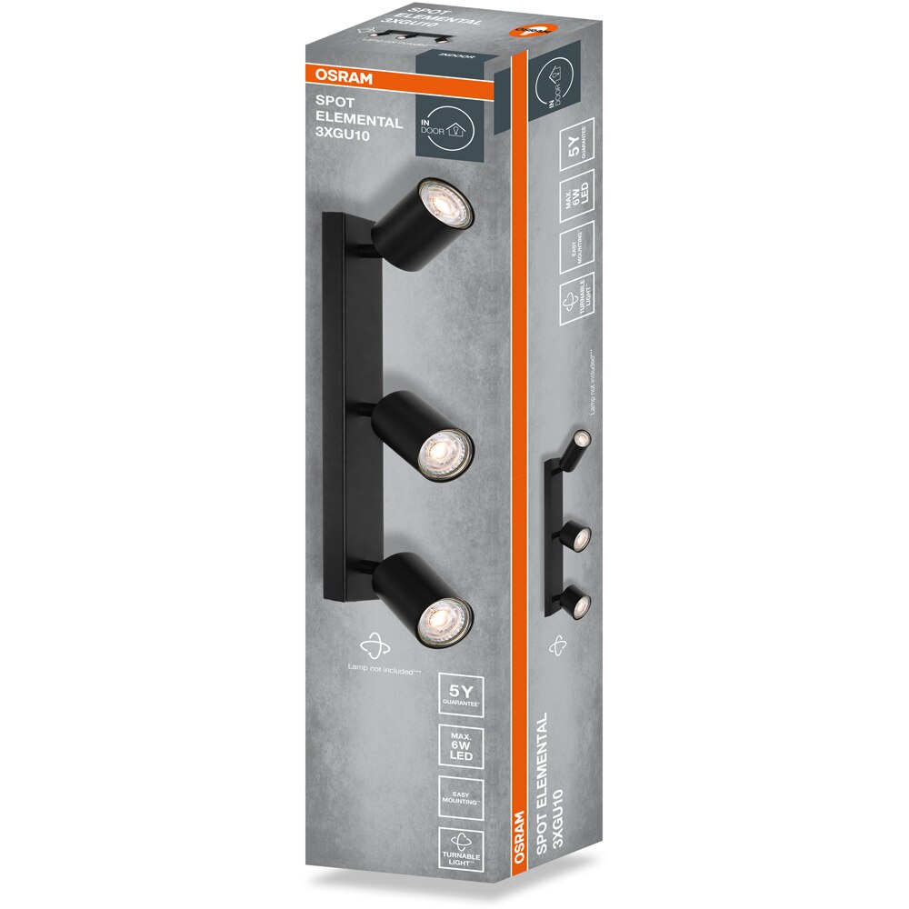Spot OSRAM Elemental, 3 x GU10 6W, LED IP20, negru