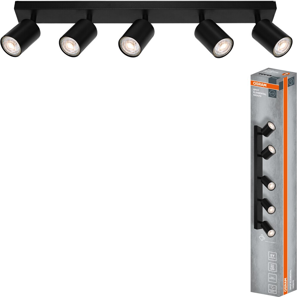 Spot OSRAM Elemental, 5 x GU10 6W, LED IP20, negru