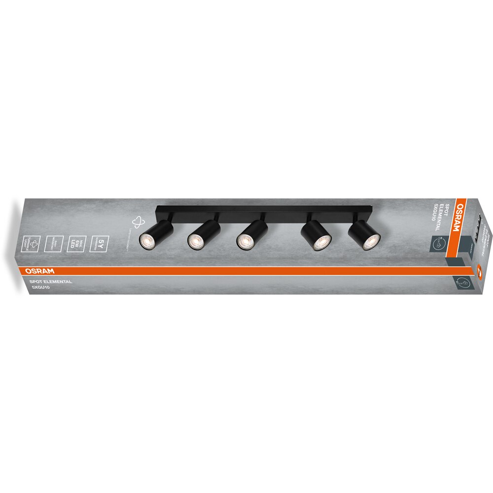 Spot OSRAM Elemental, 5 x GU10 6W, LED IP20, negru