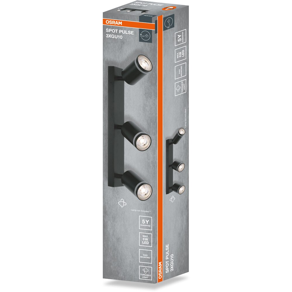Spot OSRAM Pulse, 3 x GU10, 6W, LED, IP20, negru