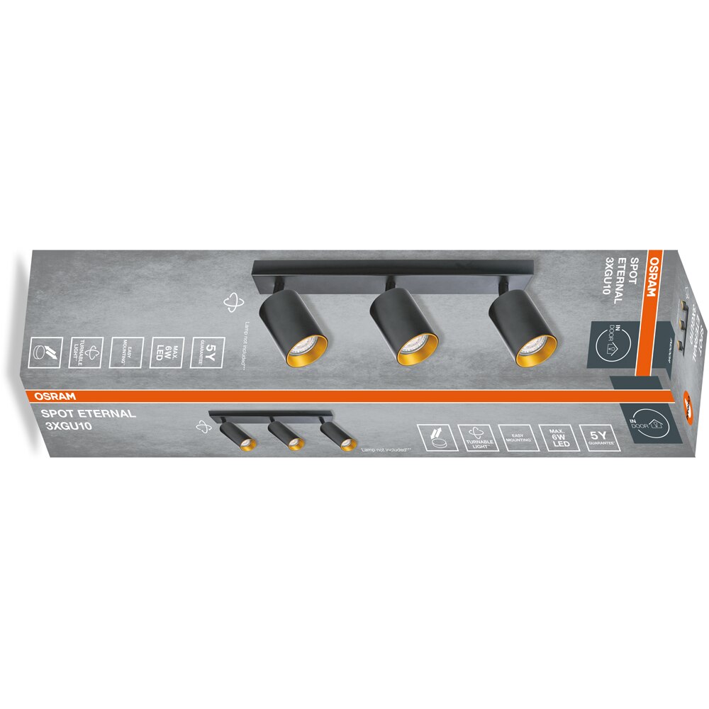 Spot OSRAM Eternal, 3 x GU10, 6W, LED, IP20, negru