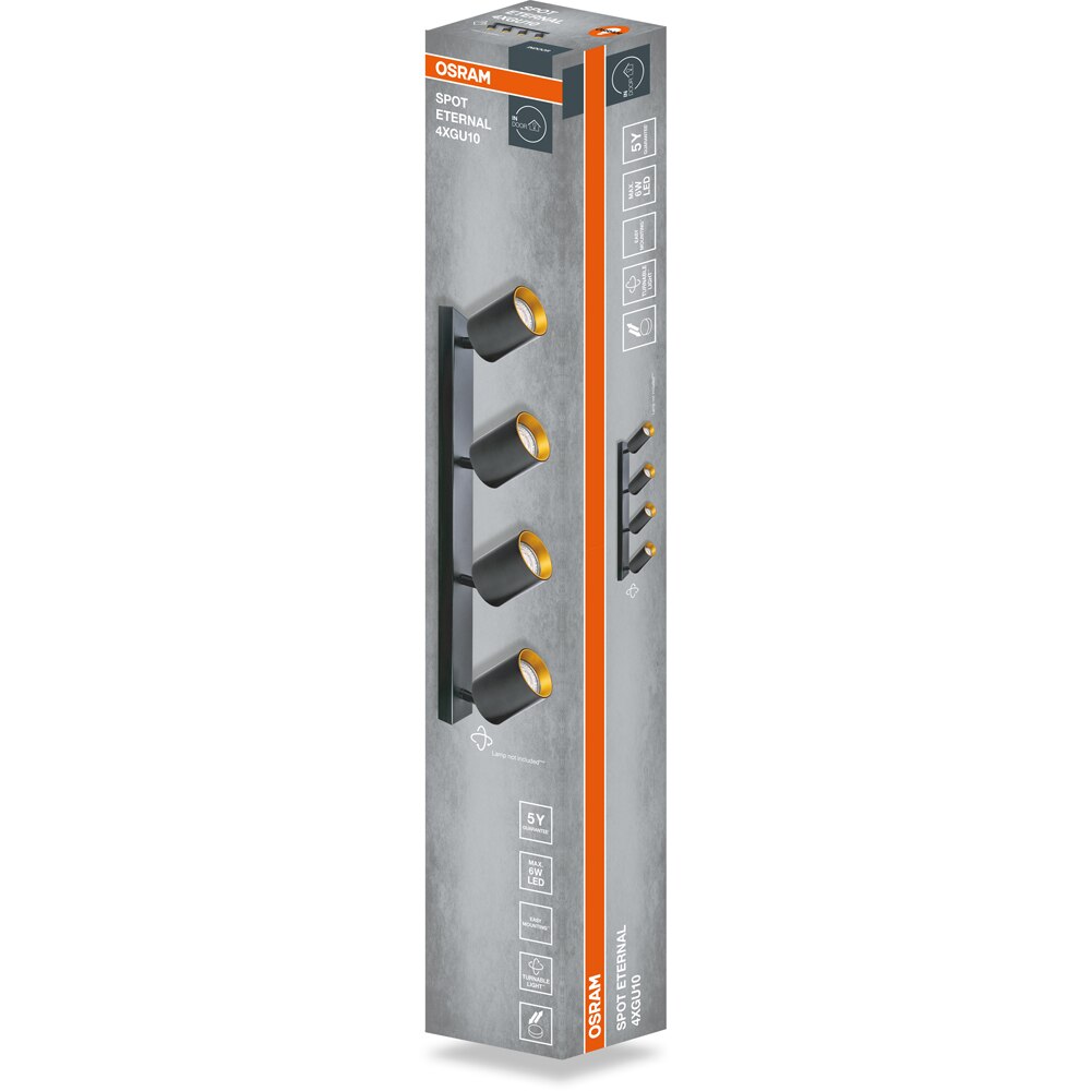 Spot OSRAM Eternal, 4 x GU10, 6W, LED, IP20, negru