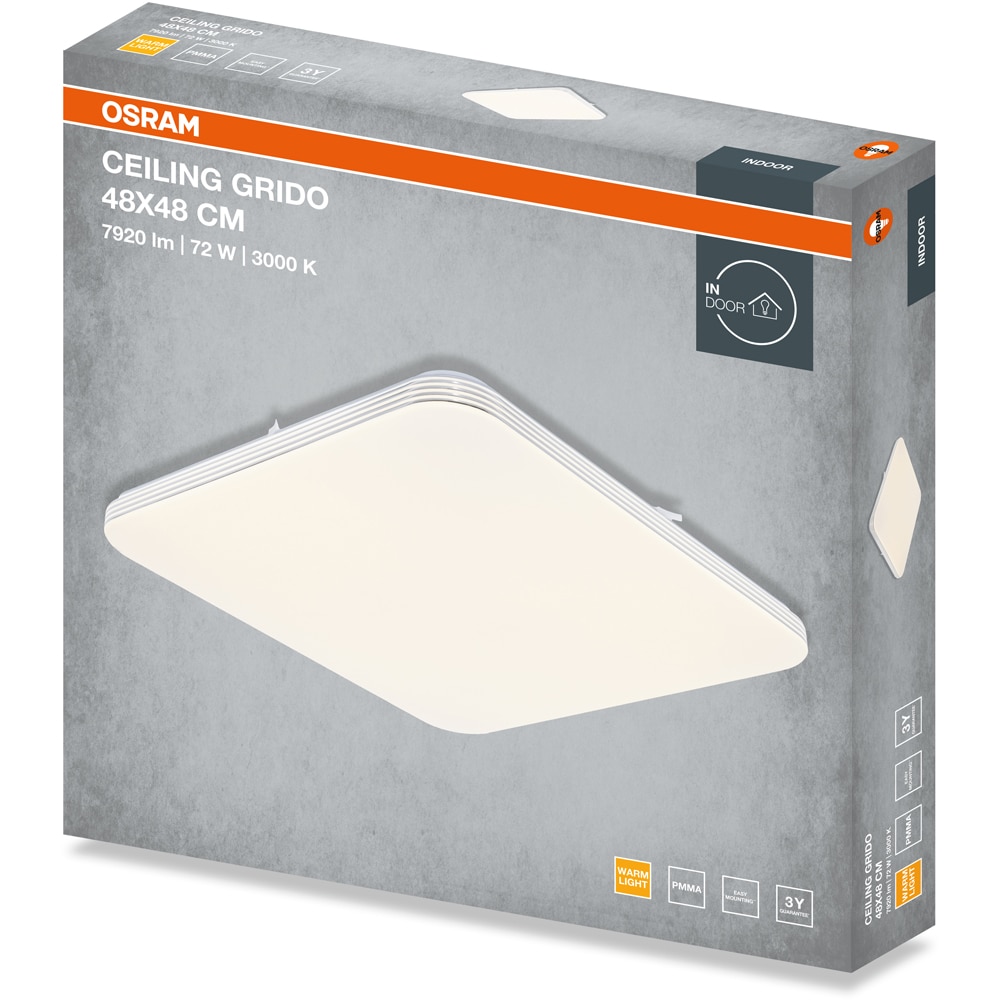 Plafoniera LED OSRAM Grido SQ, 72W, 5040lm, 3000K, IP20, alb