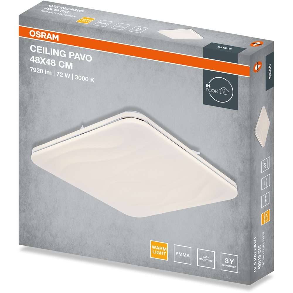 Plafoniera LED OSRAM Pavo SQ, 72W, 5040lm, 3000K, IP20, alb