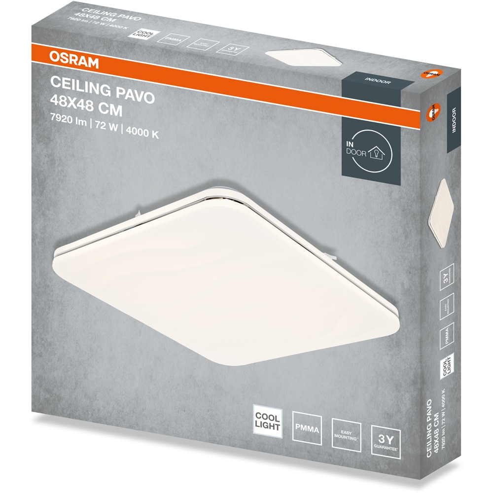Plafoniera LED OSRAM Pavo SQ, 72W, 5040lm, 4000K, IP20, alb