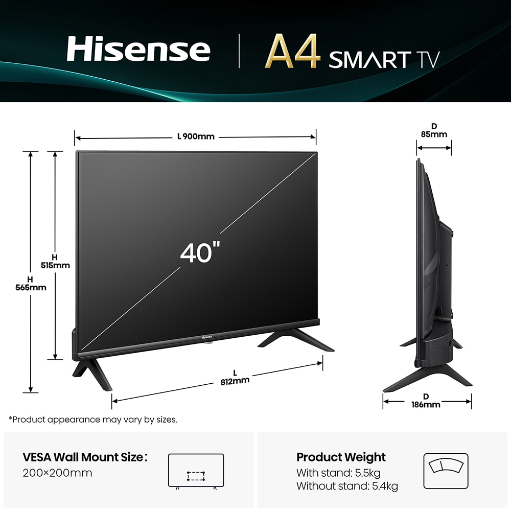 Televizor LED Smart HISENSE 40A4Q, Full HD, 100cm