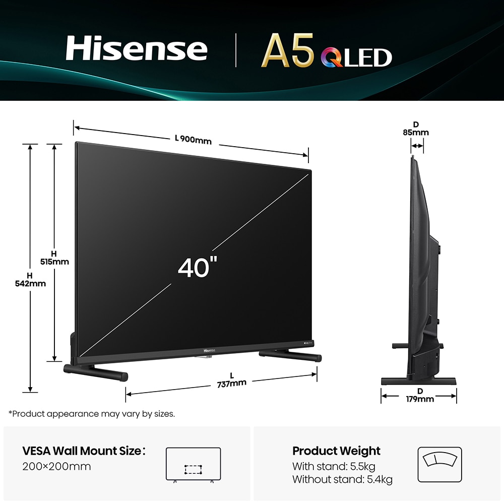 Televizor QLED Smart HISENSE 40A5Q, Full HD, 100cm