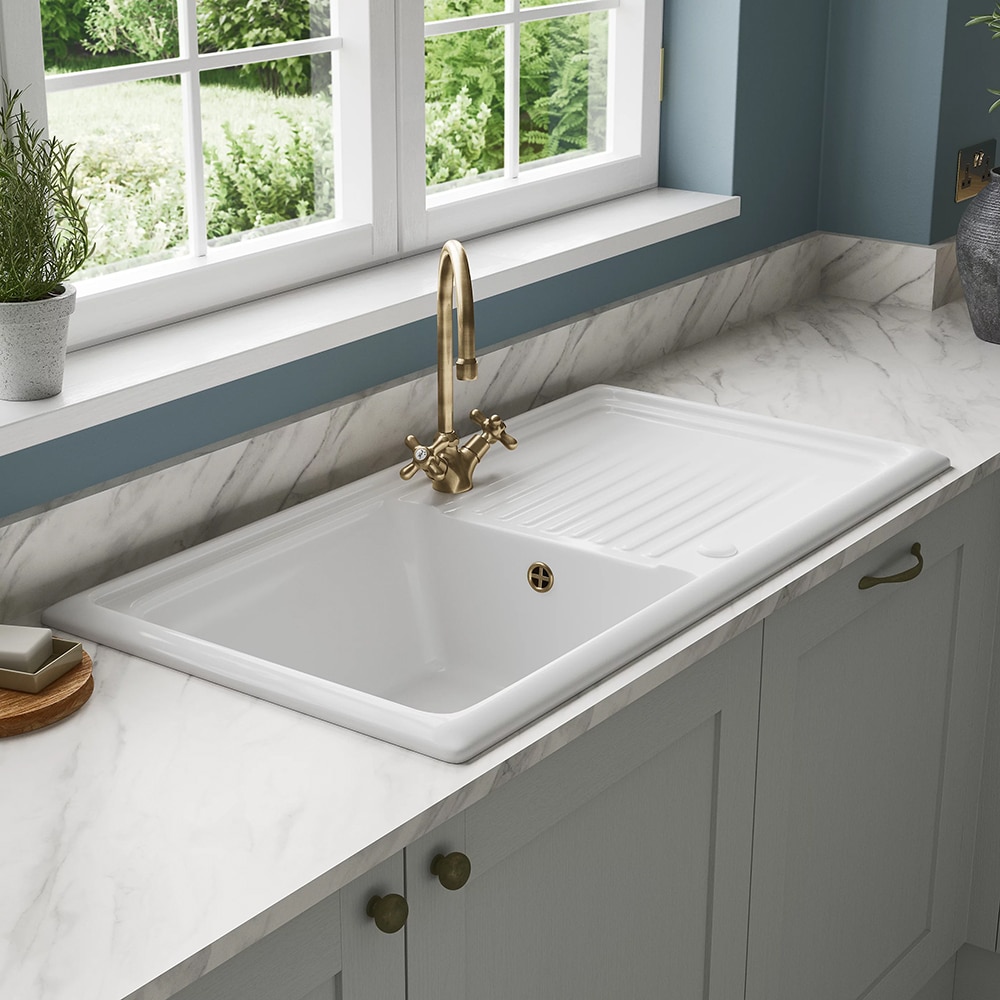 Chiuveta bucatarie Cooke & Lewis Burbank, 1 cuva, picurator reversibil, ceramica, alb