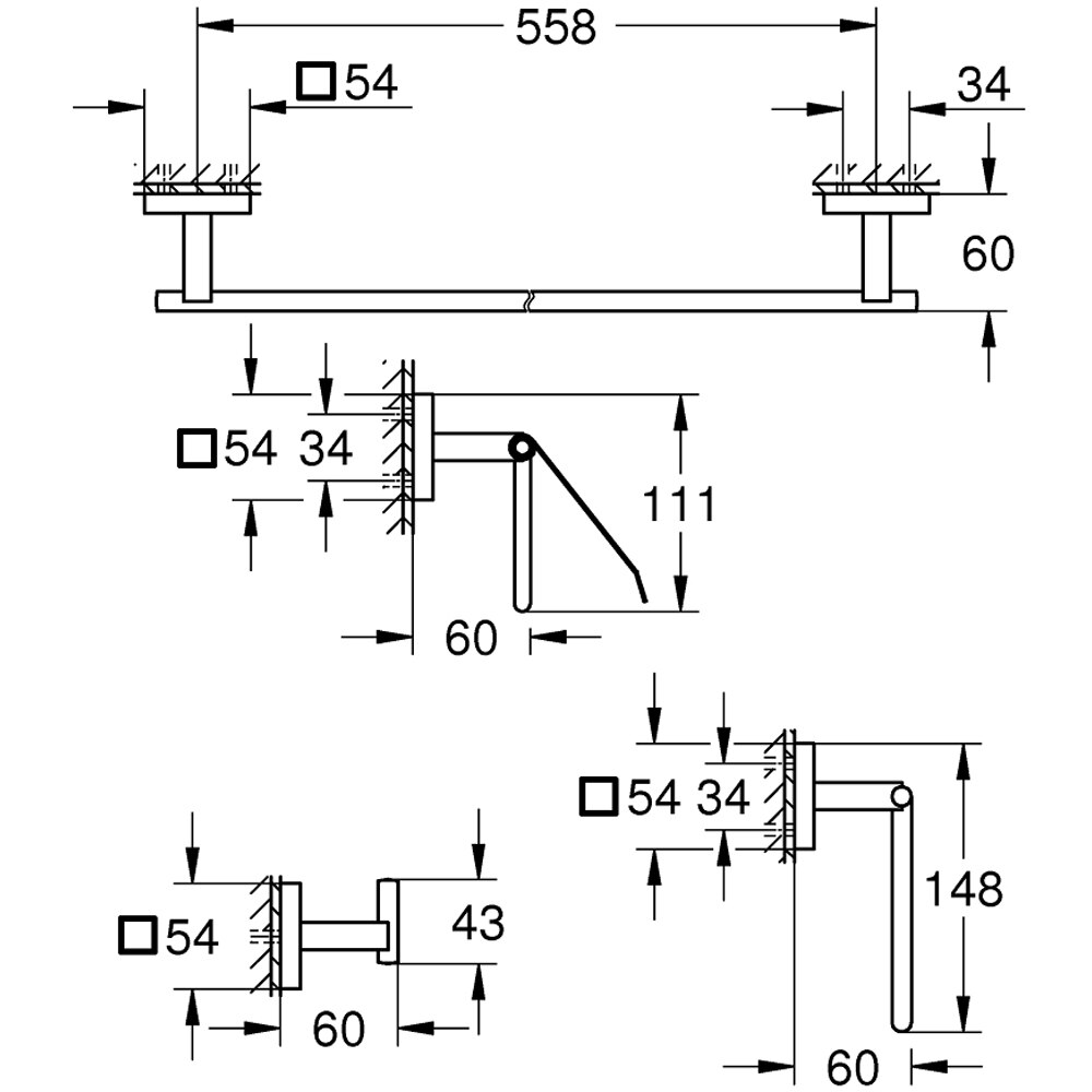 Set accesorii baie 4in1 GROHE Start Cube 411152430, 4 accesorii, negru