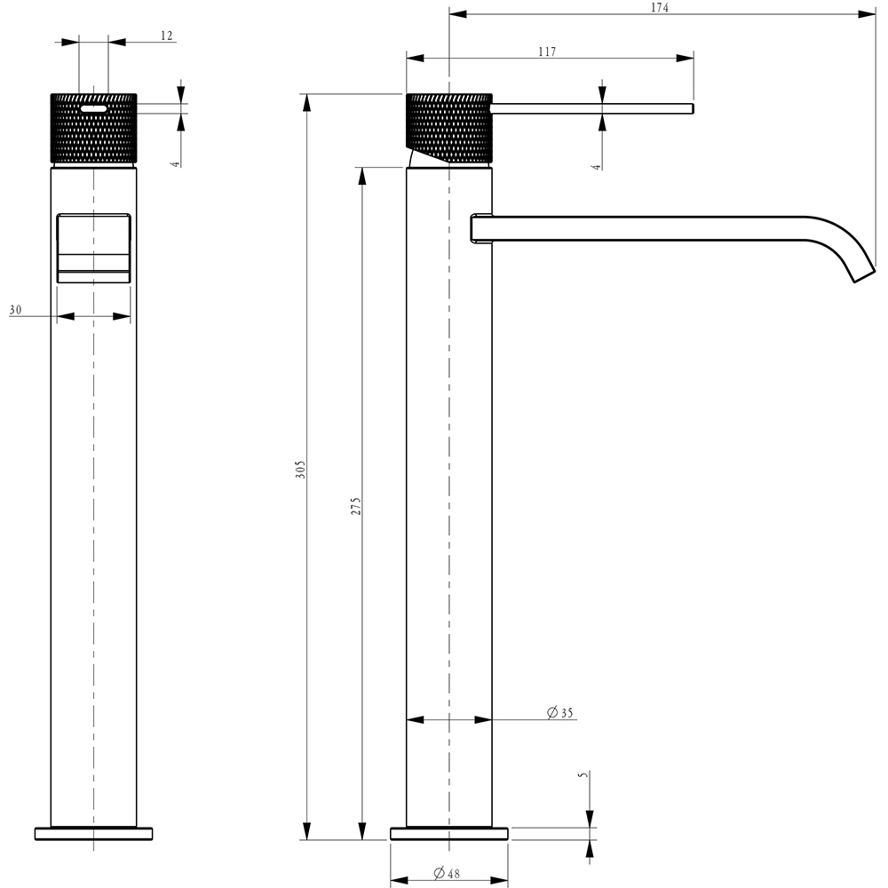 Baterie lavoar SANDONNA Dorota, pipa inalta, alama, negru