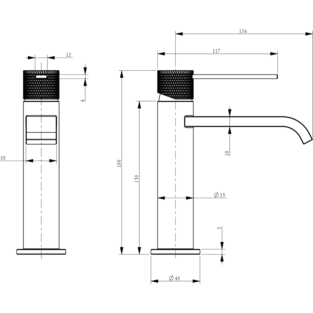 Baterie lavoar SANDONNA Agata, pipa joasa, alama, negru