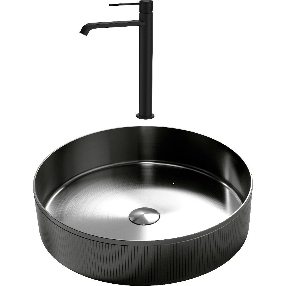 Pachet lavoar pe blat SANDONNA HD400, inox, 40 cm + baterie Dorota, negru