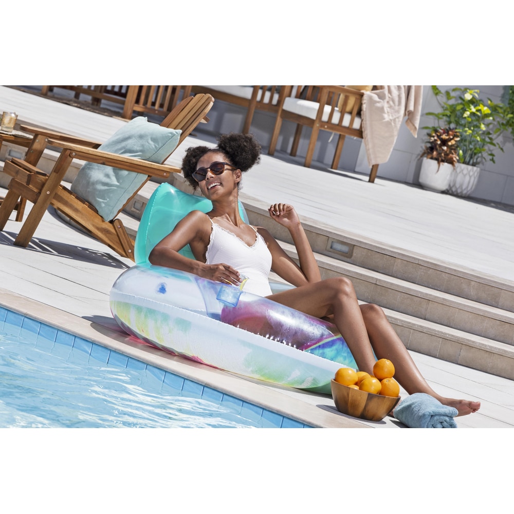 Colac gonflabil cu spatar BESTWAY, 106 x 61 cm, 1 persoana, capacitate maxima 100 kg, model tie dye