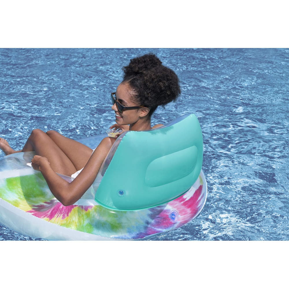 Colac gonflabil cu spatar BESTWAY, 106 x 61 cm, 1 persoana, capacitate maxima 100 kg, model tie dye