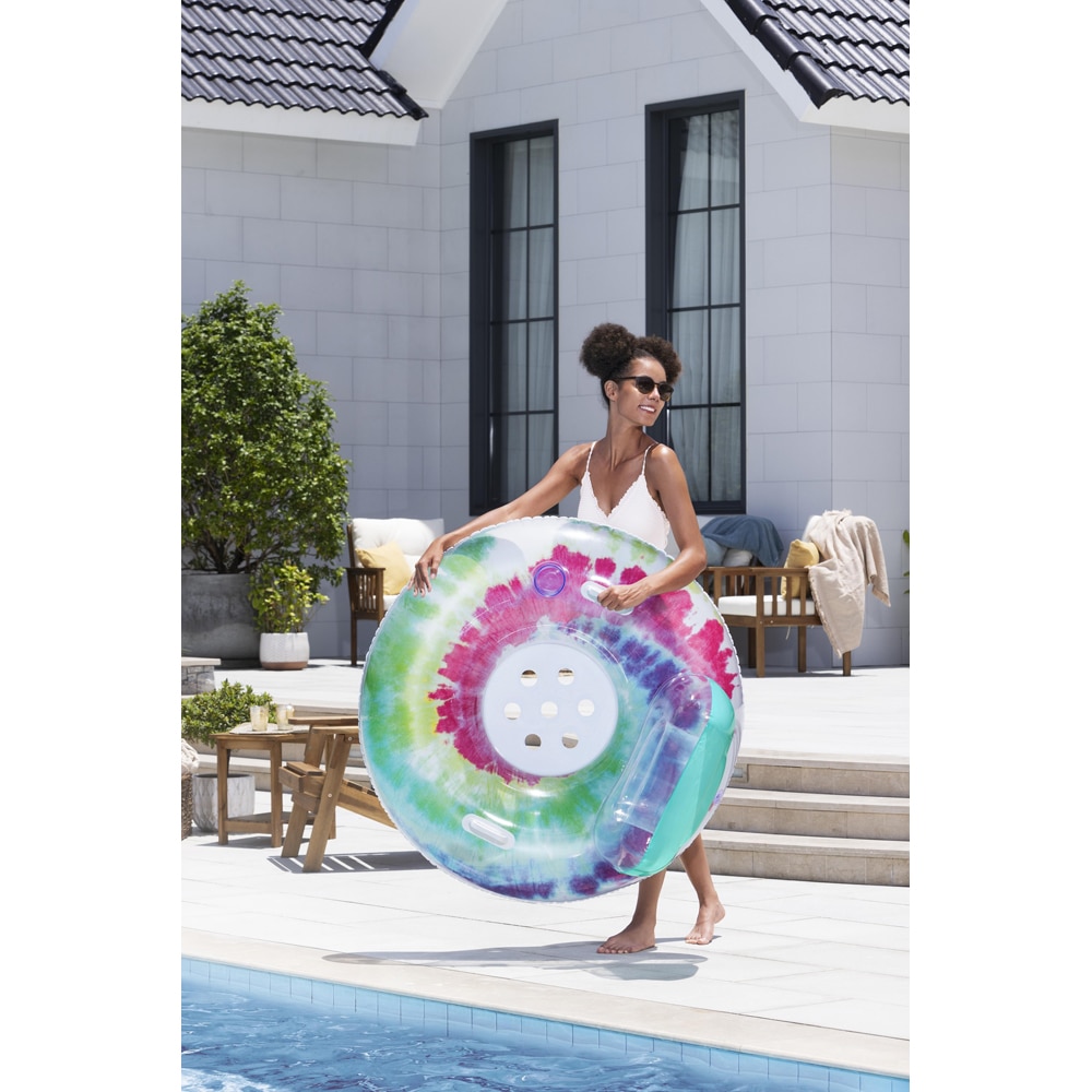 Colac gonflabil cu spatar BESTWAY, 106 x 61 cm, 1 persoana, capacitate maxima 100 kg, model tie dye