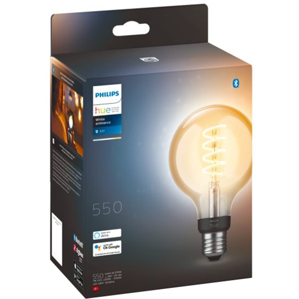 Bec LED Smart Vintage PHILIPS Hue 8719514301481, E27, 7W, 550lm, Bluetooth, lumina calda, compatibil Hue
