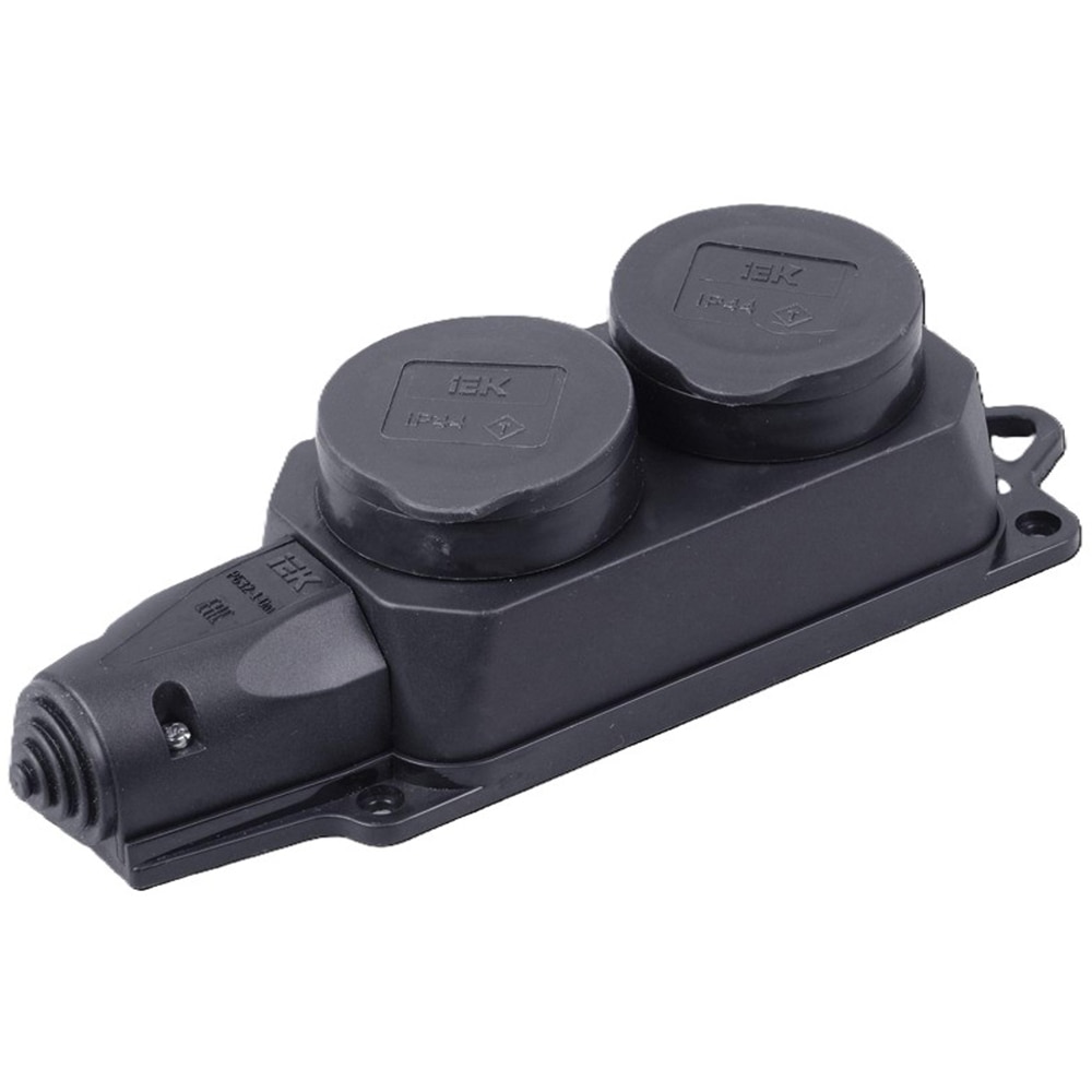 Priza dubla IEK PKR62-016-2-K02, capac, 3500W, IP40, negru