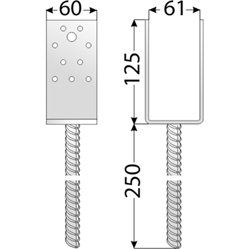 Suport stalp tip U DMX PSS60, 61 x 125 x 60 x 4 mm