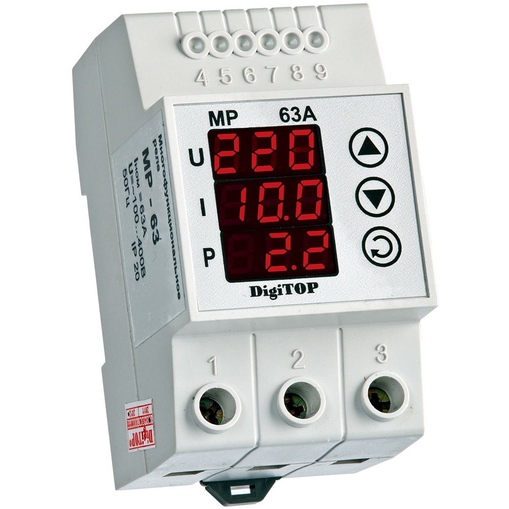 Releu protectie tensiune si amperaj monofazat DIGITOP MP-63, 63A, 2P, 230V