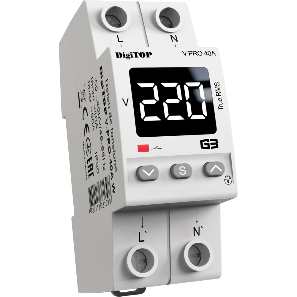 Releu protectie tensiune IEK V-PRO 40A, 40A, IP20, 400V