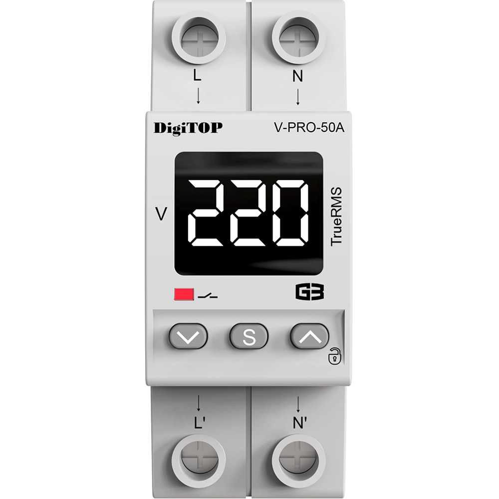 Releu protectie tensiune monofazat DIGITOP V-PRO 50A, 50A, 2P, 230V