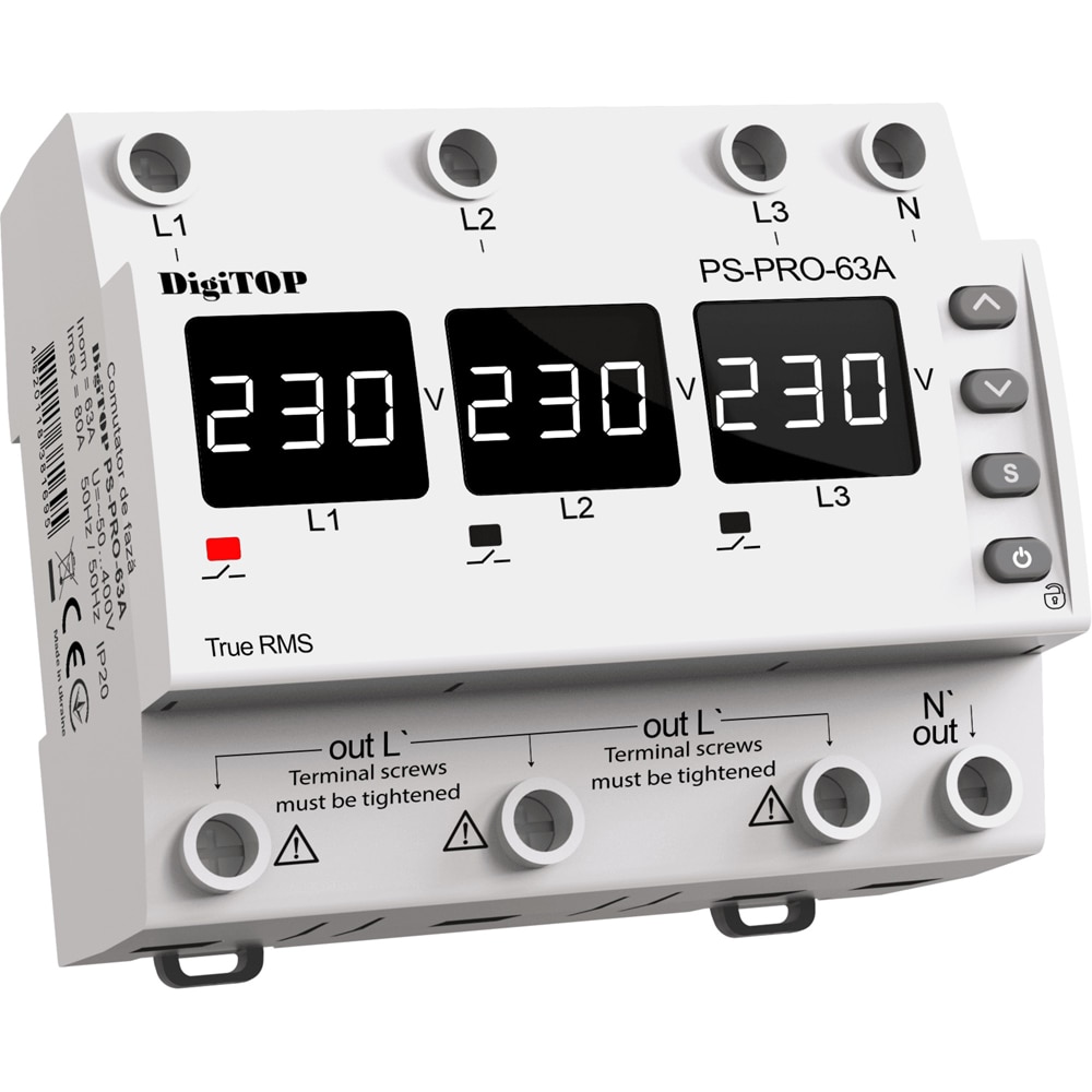 Releu protectie tensiune IEK PS-PRO-63A, 63A, IP20, 400V