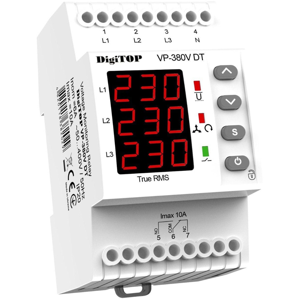 Releu protectie tensiune trifazat DIGITOP VP-380V DT, 6A