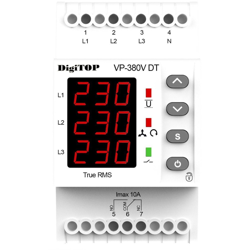 Releu protectie tensiune trifazat DIGITOP VP-380V DT, 6A
