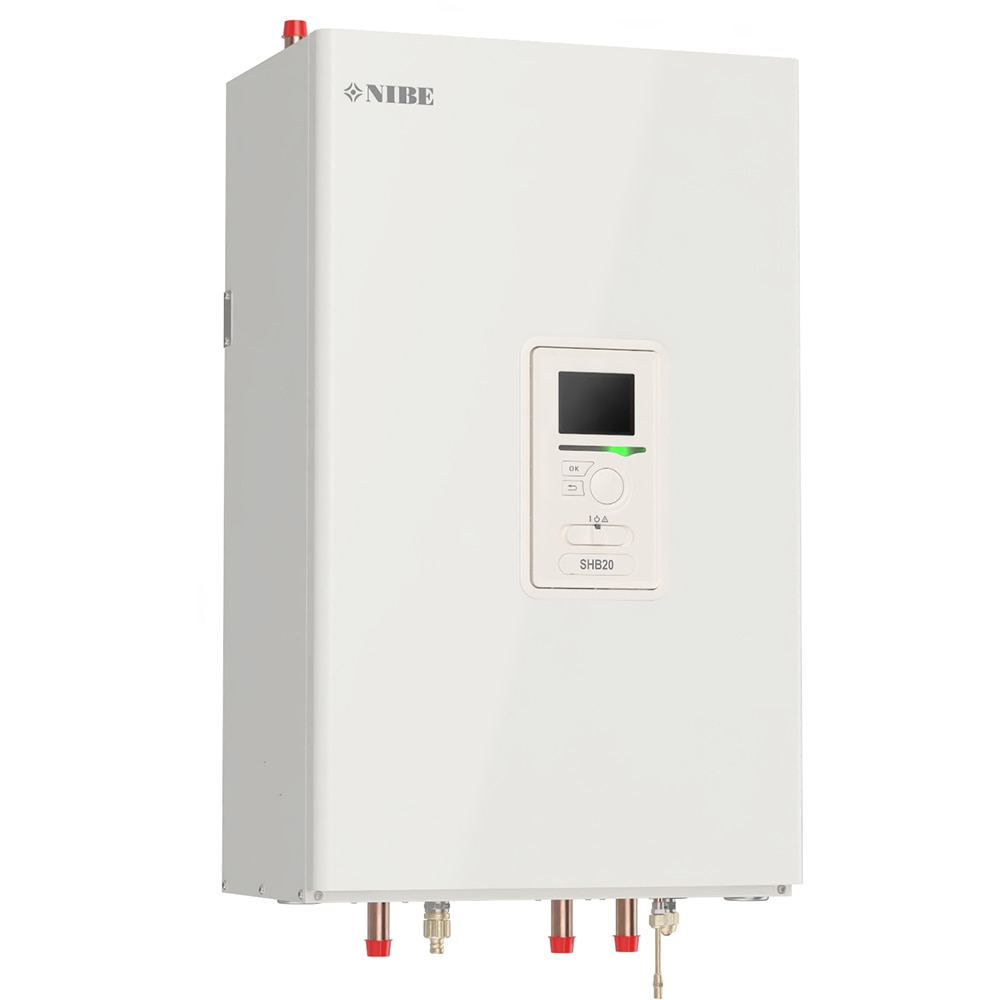 Pachet pompa de caldura aer-apa NIBE Split AMS 20-6 + SHB 20-6 EM, 8 kW, Wi-Fi, puffer 40 L, kit scurgere condens