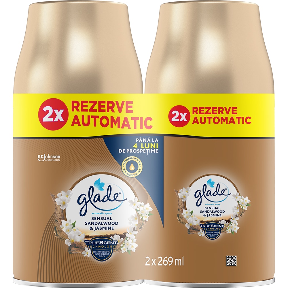 Pachet rezerve odorizant GLADE Automatic Spray Sensual Sandalwood&Jasmine, 2 x 269ml