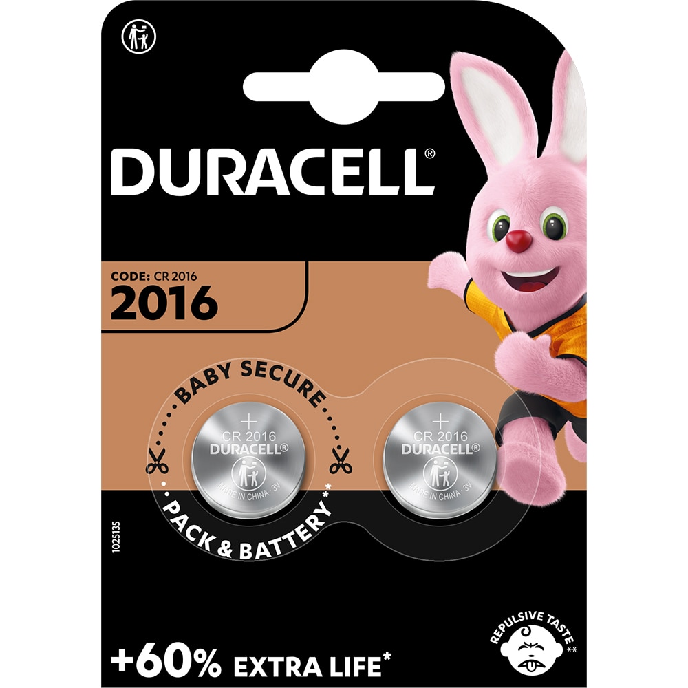 Baterii DURACELL Duralock Litiu CR2016, 2 bucati