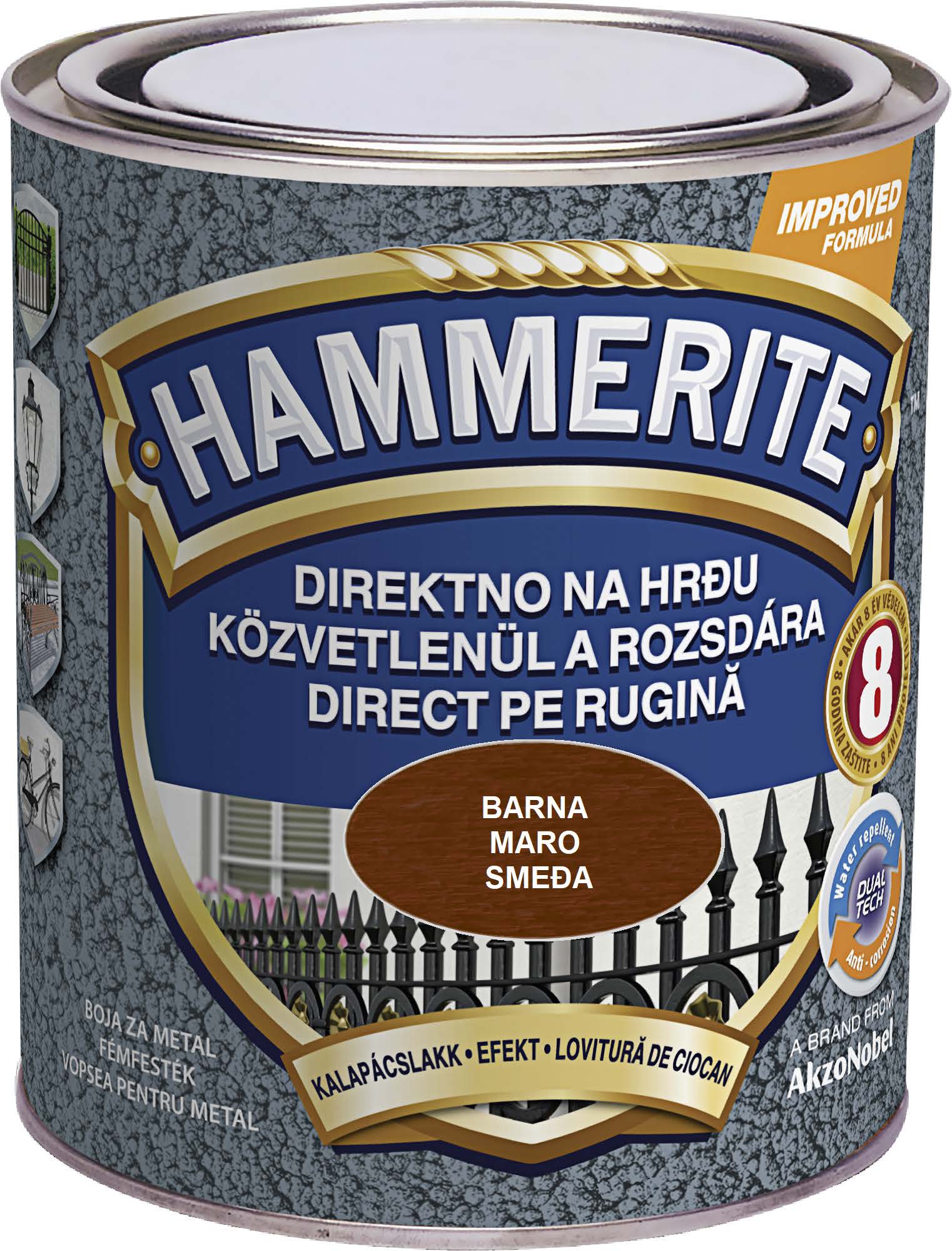 Email pentru metal lovitura de ciocan, interior/exterior, culoare maro, 0.75 L • Hammerite