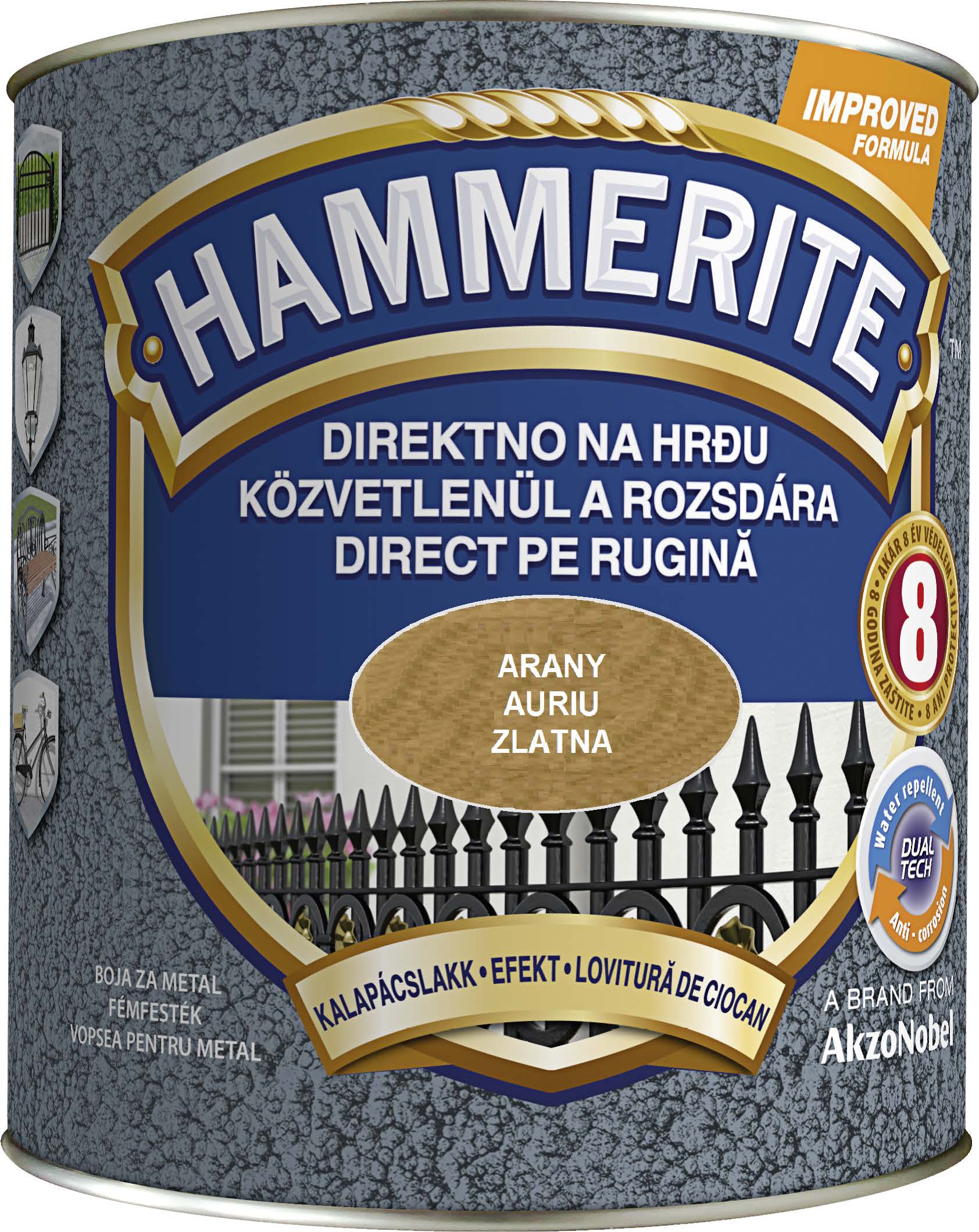 Email pentru metal lovitura de ciocan, interior/exterior, culoare auriu, 2.5 L • Hammerite