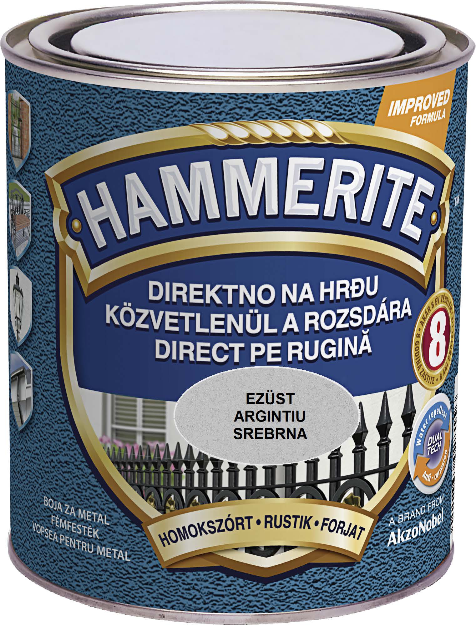 Email pentru metal fier forjat, interior/exterior, culoare argintiu, 0.75 L  Hammerite