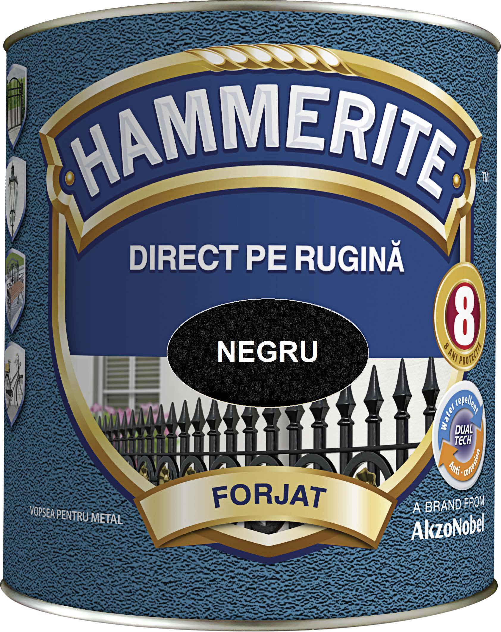 Email pentru metal fier forjat, interior/exterior, culoare argintiu, 2.5 L  Hammerite