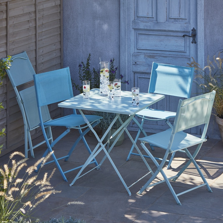 Scaun de gradina pliant GOODHOME Saba, 84.5 x 46.5 x 50 cm, otel si panza, verde