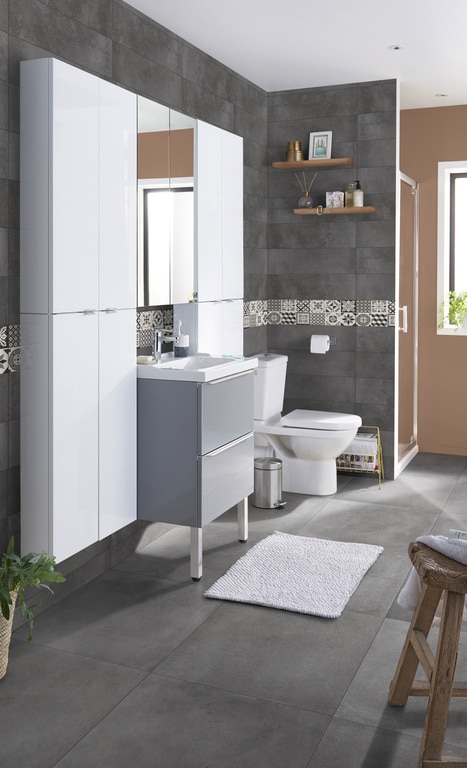 Faianta decor interior, alb, 60 x 20 cm x 8.5 mm, dreptunghiulara, 0.96 mp  GoodHome Konkrete