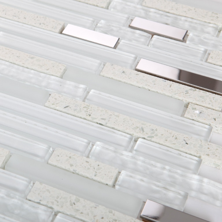 Mozaic interior, alb, sticla, otel, piatra, dreptunghiular, 30 x 30.4 cm x 8 mm  Cagliari