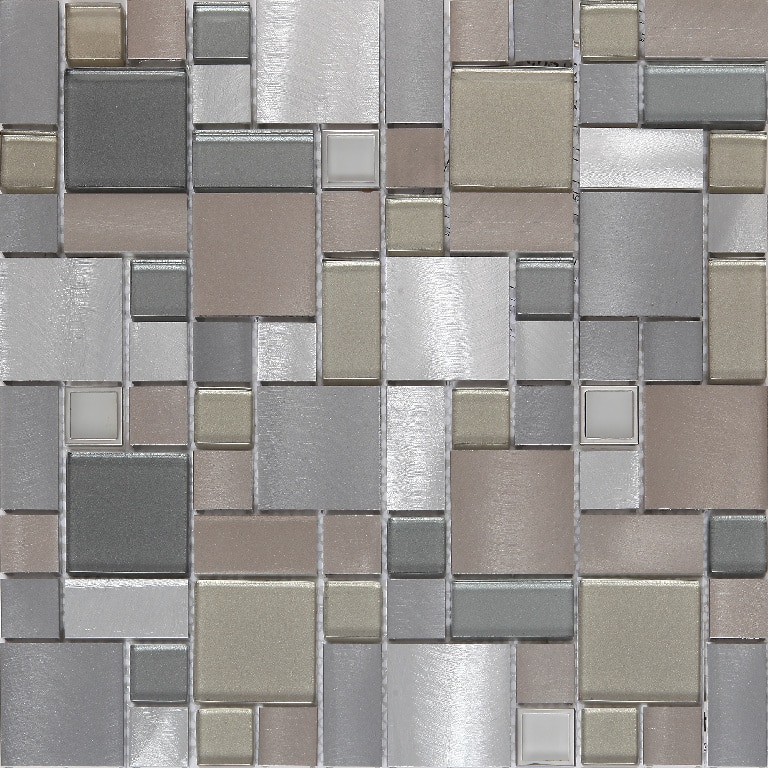 Mozaic interior, gri, aluminiu si sticla, patrat, 30 x 30 cm x 8 mm  GoodHome Tourino