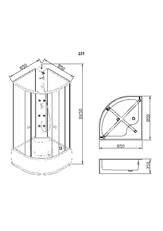 Cabina dus simpla, inalta, 231 x 85 cm  GoodHome Onega