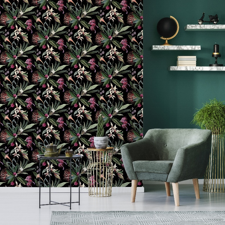 Tapet netesut GOODHOME Shera, 52 x 1000 cm, model floral, 5.2 mp
