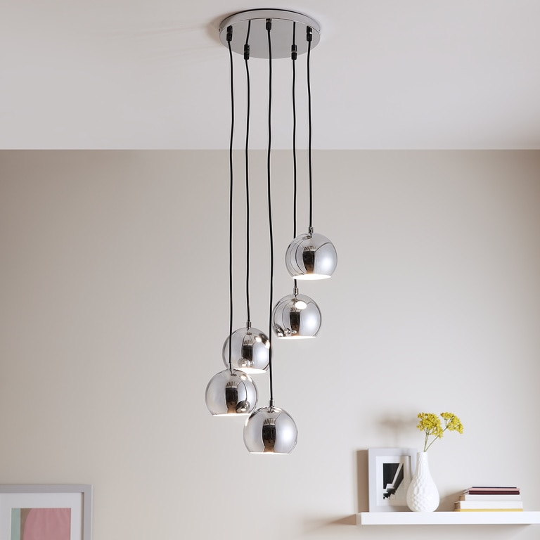 Lustra tip pendul, Argintiu, 28 W, 5 x E14  GoodHome Roccheta