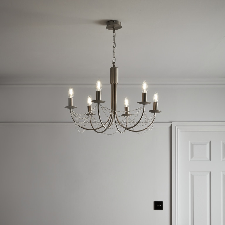 Lustra, Argintiu, 28 W, 6 x E14 • GoodHome Suhel