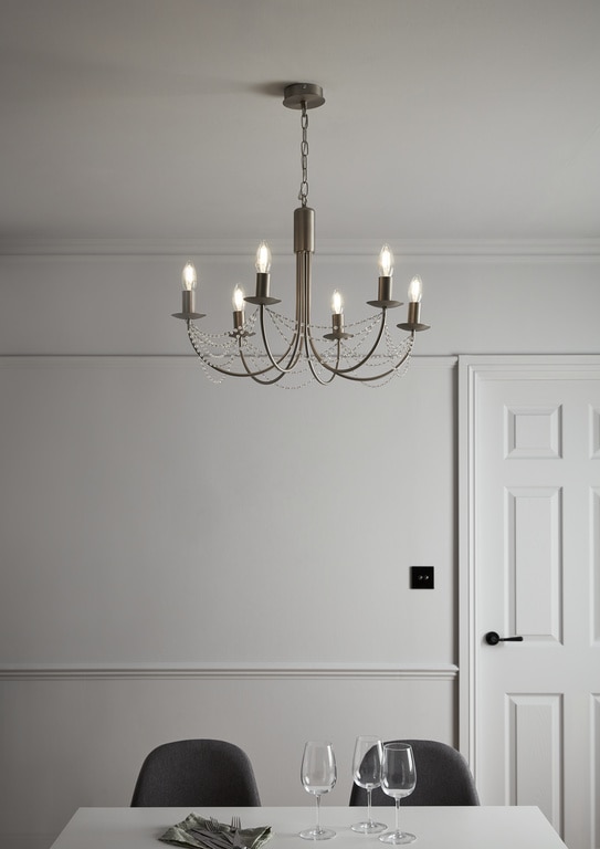 Lustra, Argintiu, 28 W, 6 x E14 • GoodHome Suhel